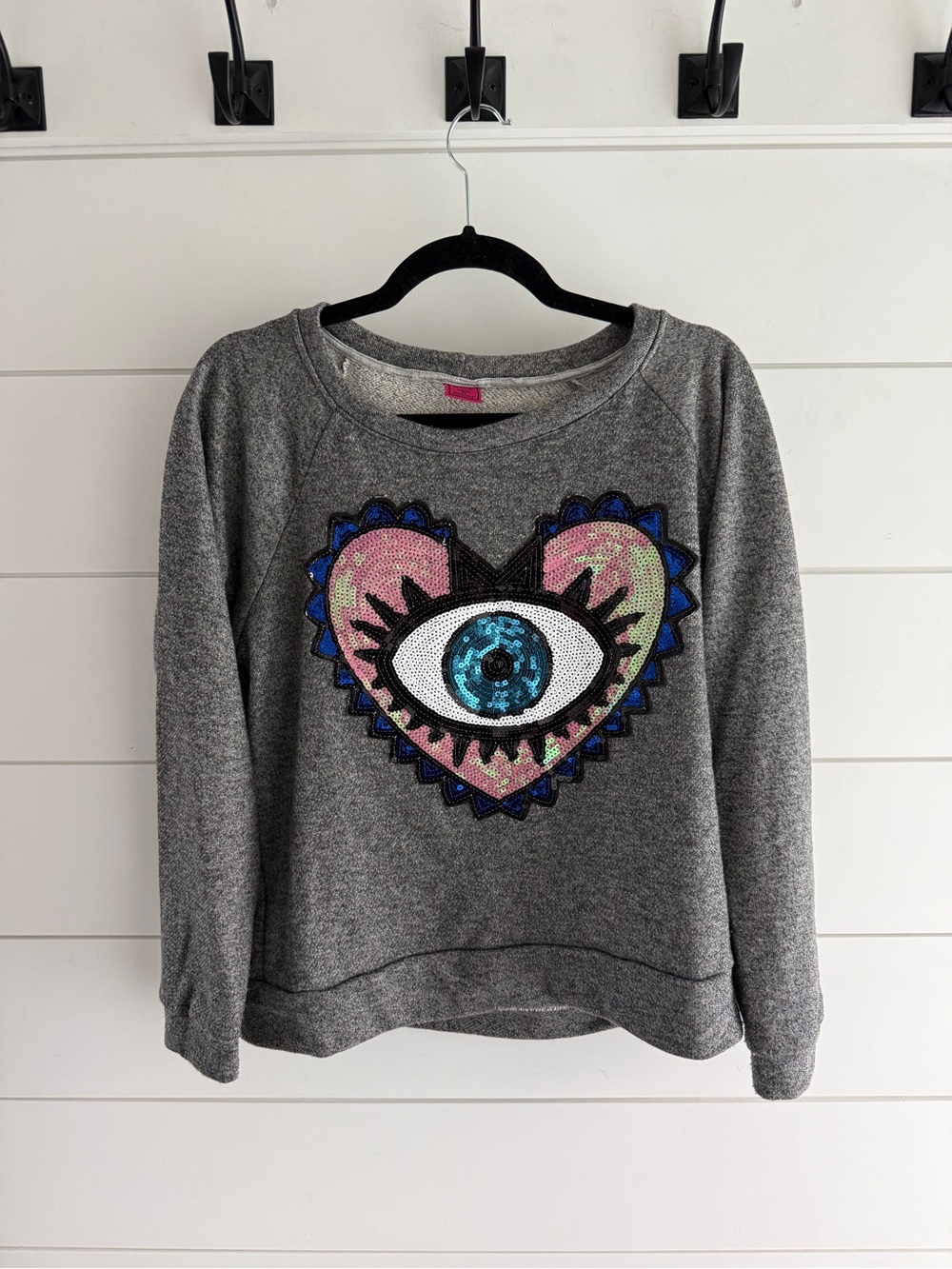 Melissa Masse Gray Evil Eye Sweatshirt, Size Medium